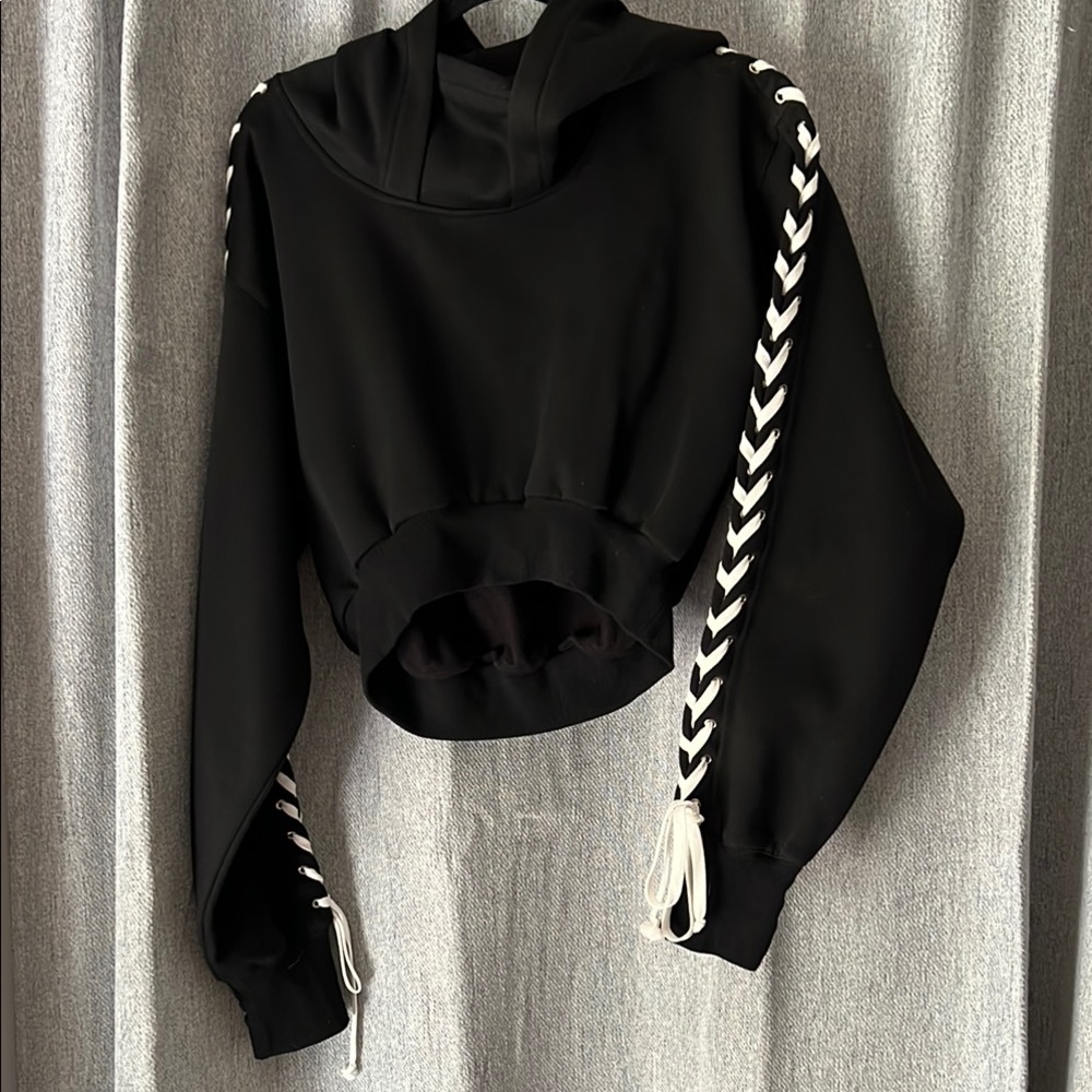 Black and White Cropped Boxy Hoodie